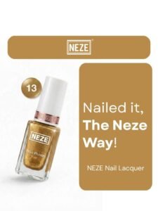 NEZE Shimmery Metallic Gold Nail Polish – Glossy Finish, 7ml